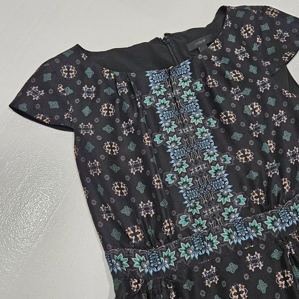 J.Crew Women Boho Cottage Core Silk Cap Sleeve Mirrored Floral Dress Soft Sz 6P